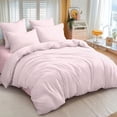 thumbnail image 2 of Pink Striped Duvet Cover Full Size White Stripe Duvet Cover Dorm Bedding Set 3 Pieces Soft Lightweight Washed Microfiber Farmhouse Bedding Set Gifts for Women Men, 2 of 15