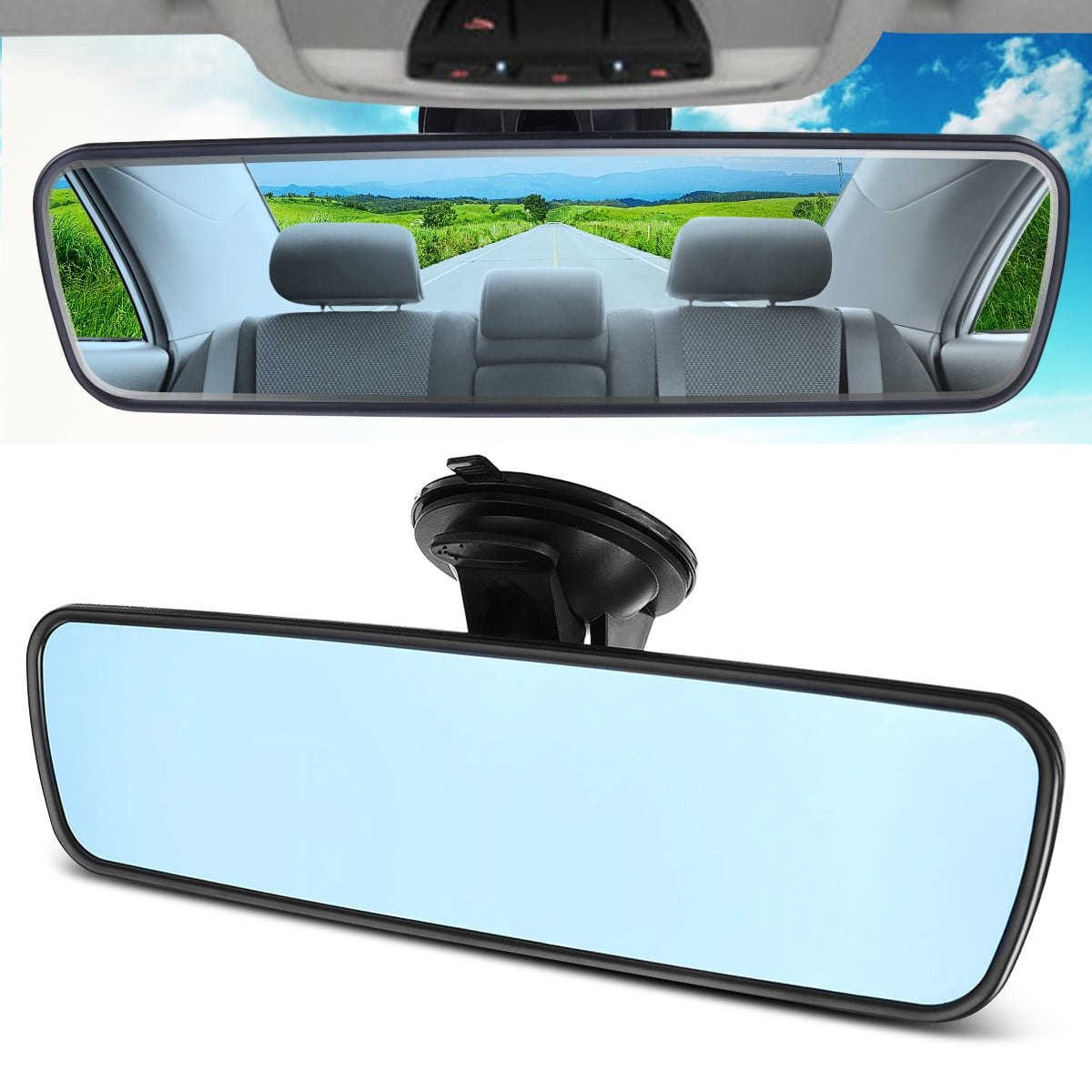 Unique Bargains Car Rearview Mirror Wide Angle Interior Mirror with Suction  Cup- 13 Black 1Pc