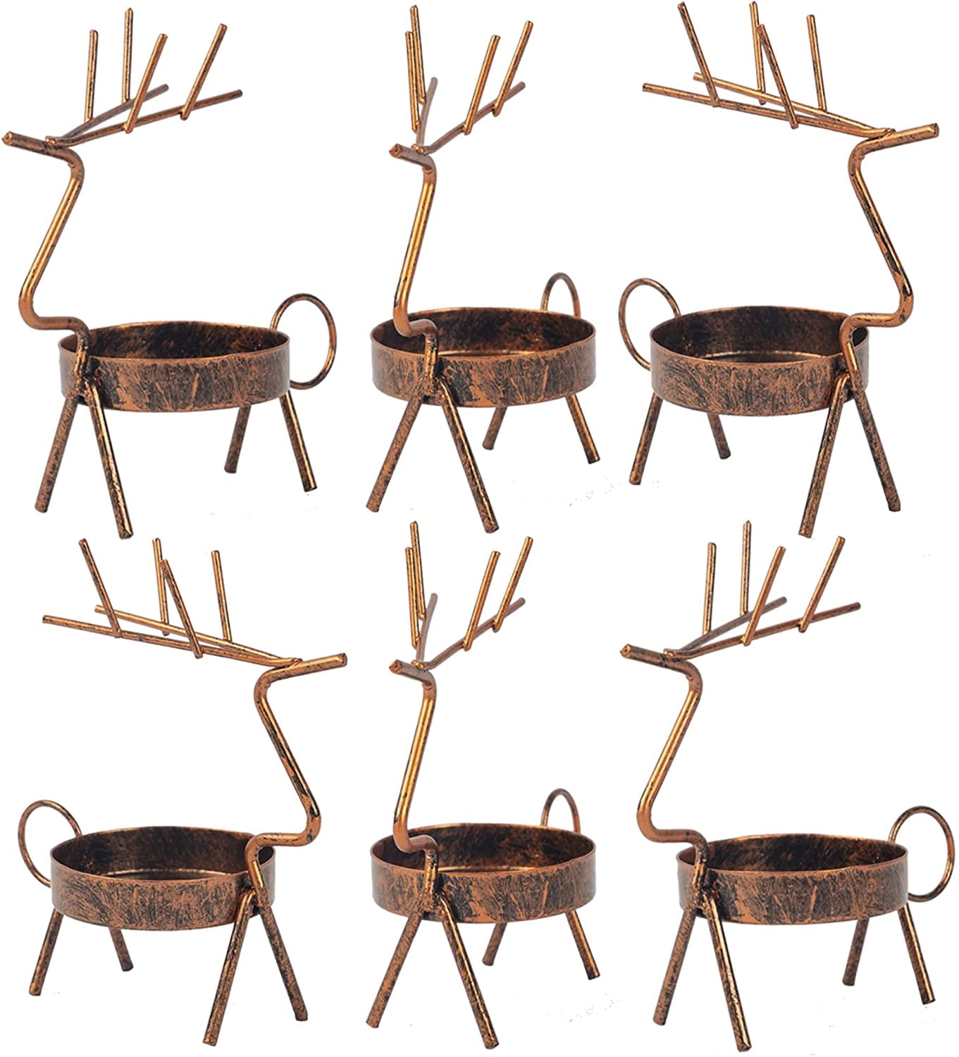 6 Pack Reindeer Tealight Candle Holders, Iron Metal Christmas Lovely