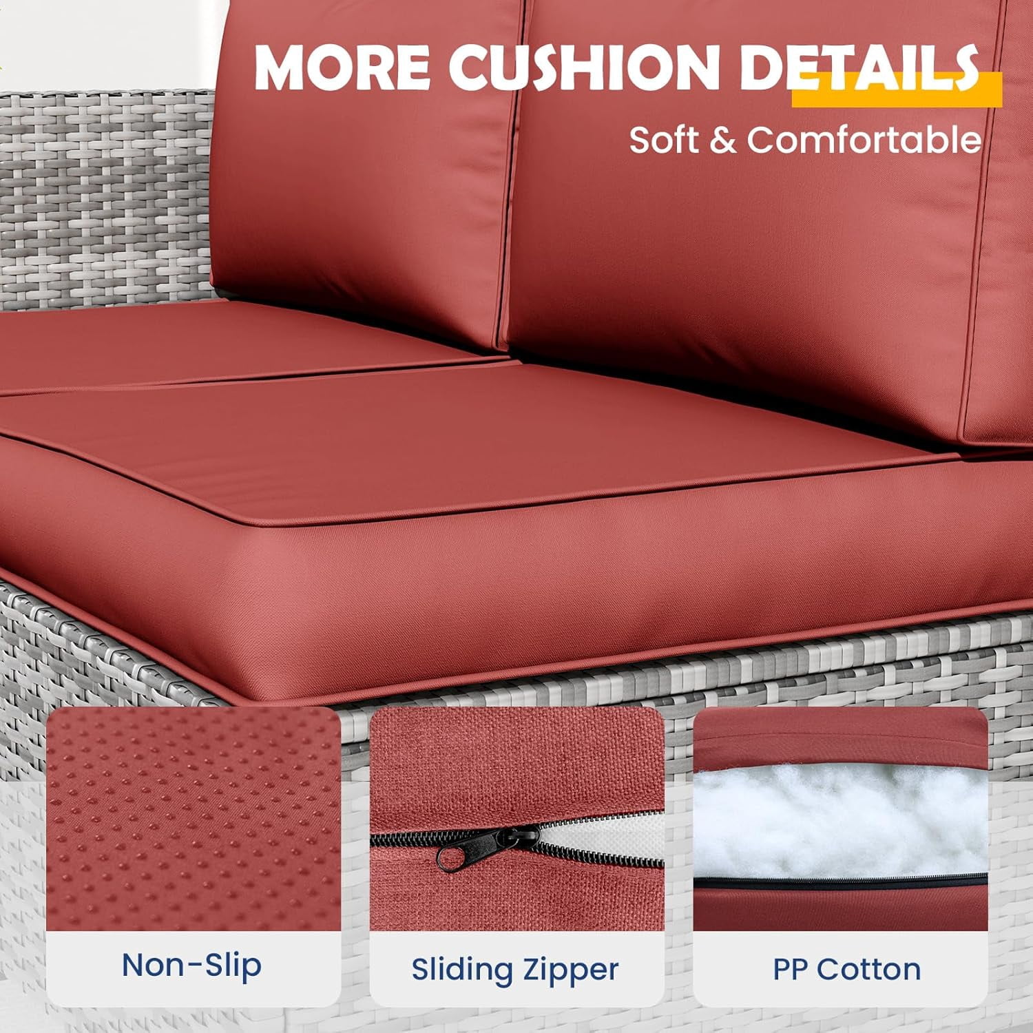 MRUAKA Outdoor Cushions for Patio Furniture, 4'' Replacement Cushions for Outdoor Furniture, Set of 8 Water-Resistant Outdoor Sectional Cushions for Sofa Couch Chair (Wine)