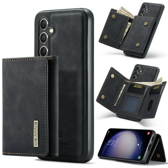 SaniMore Case for Samsung Galaxy S23 FE 6.4" 2023, PU Leather Case Soft TPU Inner Detachable Magnetic Folding Wallet Card Slots Kickstand Anti-drop Shockproof 360°Protection Cover, Black