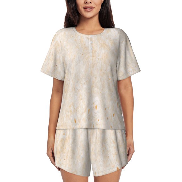 Balery pita baked bread Conjunto de Pijama para Mujer con Estampado, Dos Piezas de Manga Corta y Shorts, Ropa de Dormir Suave con Cuello Redondo y Bolsillos-Medium