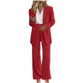thumbnail image 3 of Jinhomg Womens Business Office Outfits Open Front Notched Neck Blazer Jacket with High Waist Long Pants 2 Piece Suit Sets Red M, 3 of 7