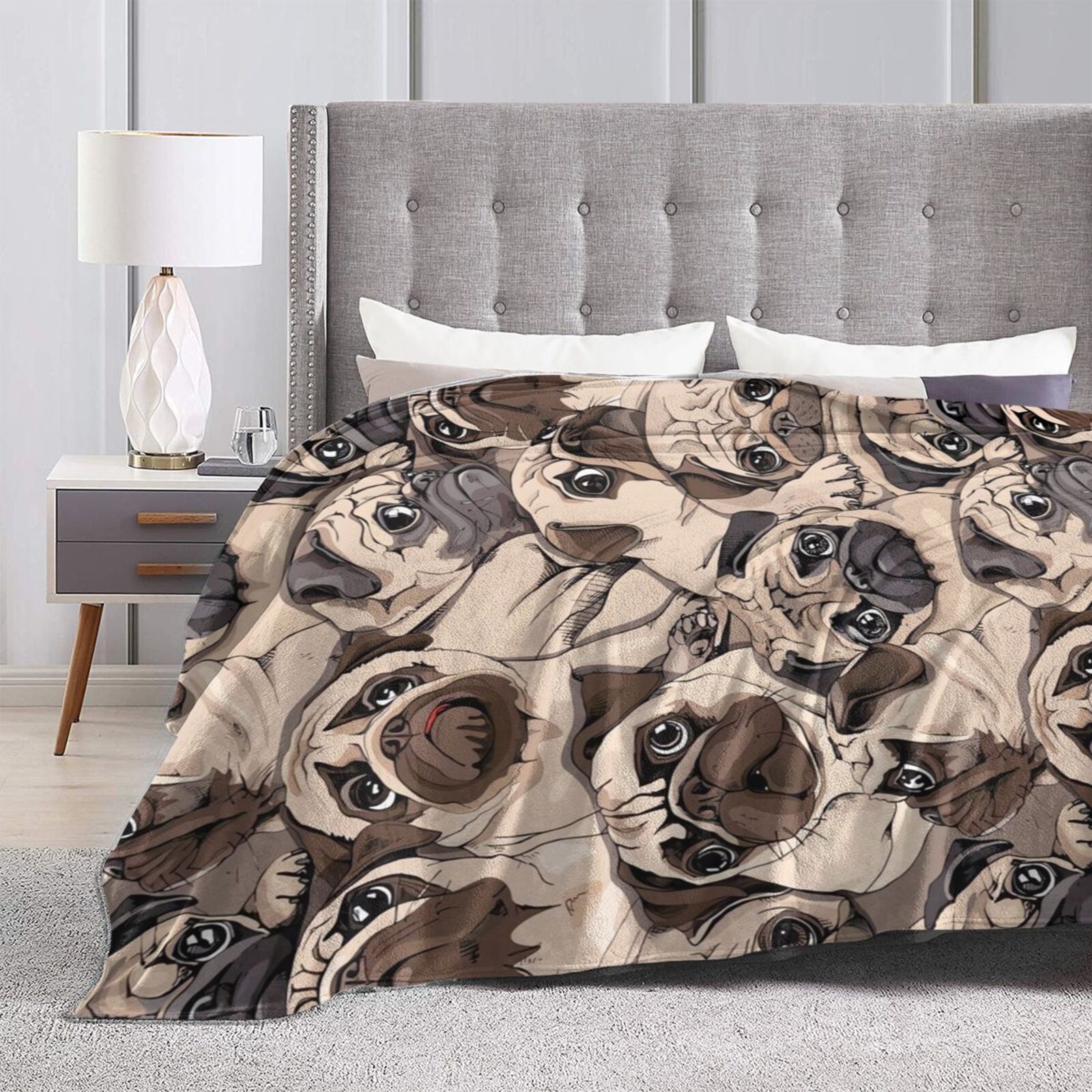 Wijzvio Pug Dog Throw Blanket Soft Fuzzy Fleece Blanket For Couch Bed Living Room Decoration 50"X40"