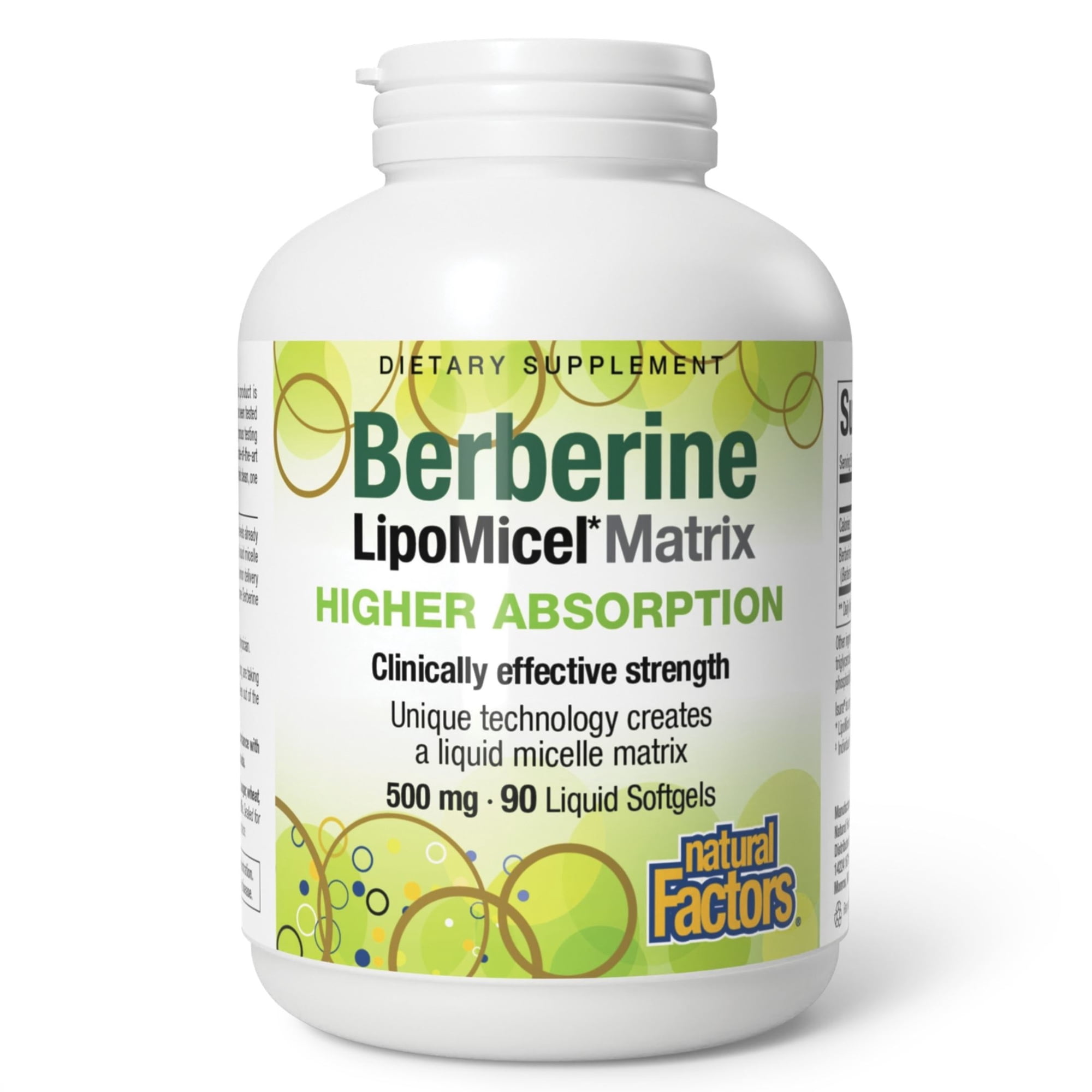 Natural Factors Berberine LipoMicel Matrix Softgels for Healthy Aging and Weight Management, 500 mg, 90 Softgels