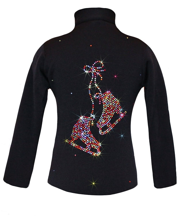 Black ice Skating Jacket with Rainbow Mix "Pair of skates" rhinestones