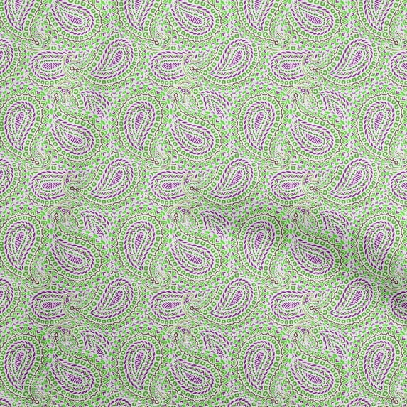 oneOone Polyester Spandex Green Fabric Asian Paisley Block Quilting Supplies Print Sewing Fabric By The Yard 56 Inch Wide