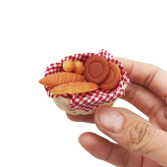 Miniature Dollhouse Food under $5! Bzdzmqm 1/12 Scale Miniature Dollhouse Food Accessories, Tiny Bread with Basket Pretend PlayToy, Mini Dollhouse Kitchen Supplies, Realistic Mini Food for