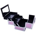 thumbnail image 6 of Makeup Train Case with Lock and Mirror, Portable Aluminum Cosmetic Organizer Box 2 Trays (Pink), 6 of 9