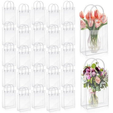 DIY.STORE 50 Pcs Clear Plastic Gift Bags with Handle, Transparent Reusable Tote Bags Small Gift Wrap Goodie Bags for Party Wedding Birthday Boutique Shopping Baby Shower (5.9 x 7.8 x 2.7 Inch)