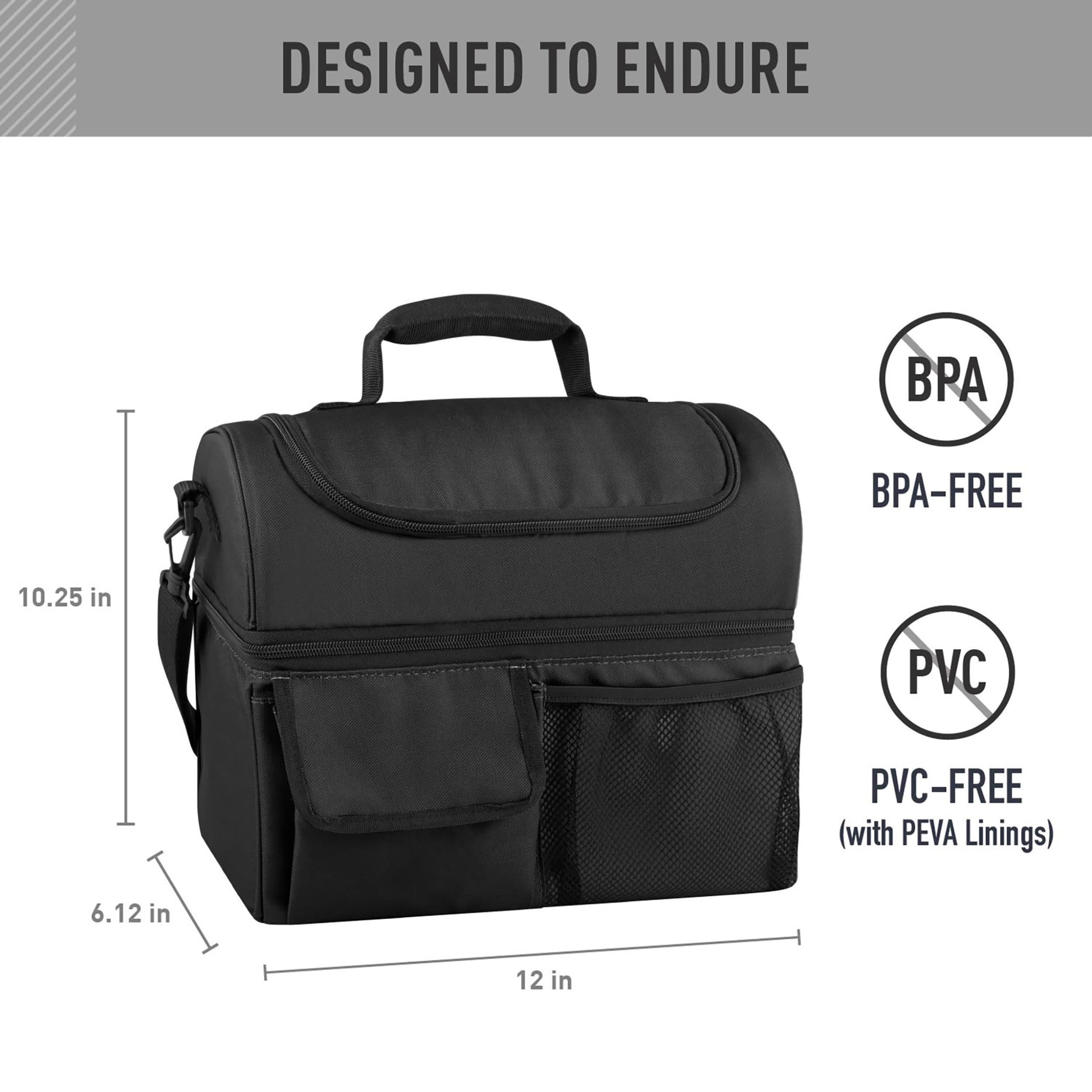 Thermos Lunch Cooler, Black, Adult Soft-Sided Cooler for Portable Food Storage, Ideal for Work and Travel