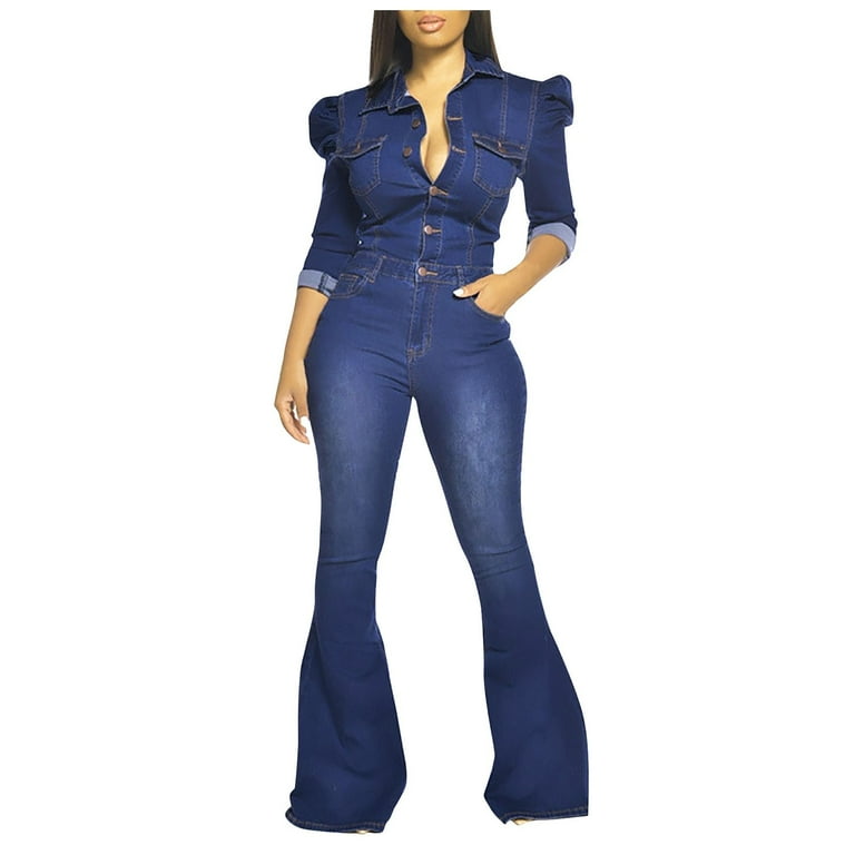 Women's Long-Sleeve Denim Jumpsuit, Women's Clearance