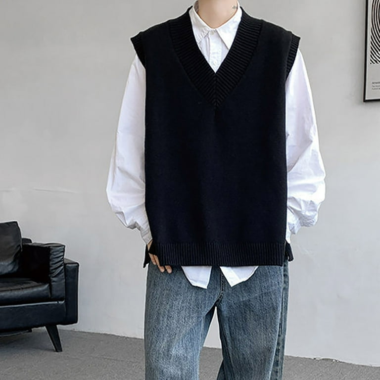 YLSDY Sweater Vests for Men Fashion Y2k Side Button Sleeveless V