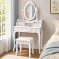 thumbnail image 4 of Ktaxon 2-1 Elegance White Dressing Table Vanity Table and Stool Set Wood Makeup Desk with 4 Drawers & Mirror, 4 of 11