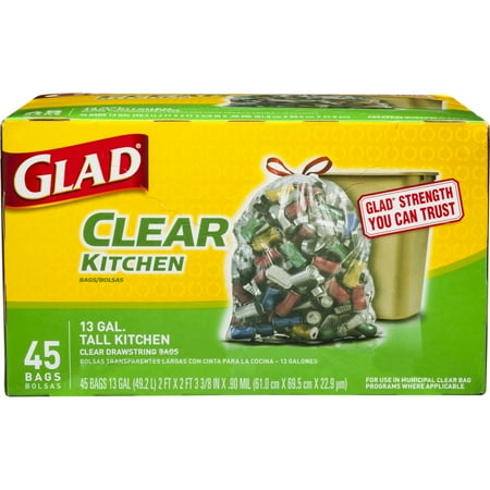 Custom Plastic Bags - Glad Recycling Tall Drawstring Kitchen Clear Trash Bags - 13 gal - 45 ct