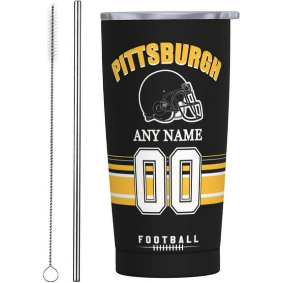Custom Pittsburgh Tumbler, Personalized Name and Number Tumbler Cup, Customized Stainless Steel Travel Coffee Mug Keeps Drinks Cold and hot Gifts for Men Women Fans