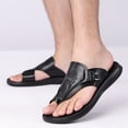 thumbnail image 5 of Domuza Mens Adjustable Buckle Thong Flip Flops, Embossed Faux Leather Open Toe Slide Sandals, Lightweight Cushioned Sport Summer Beach Casual Sandals Black 9 (EU-43), 5 of 6