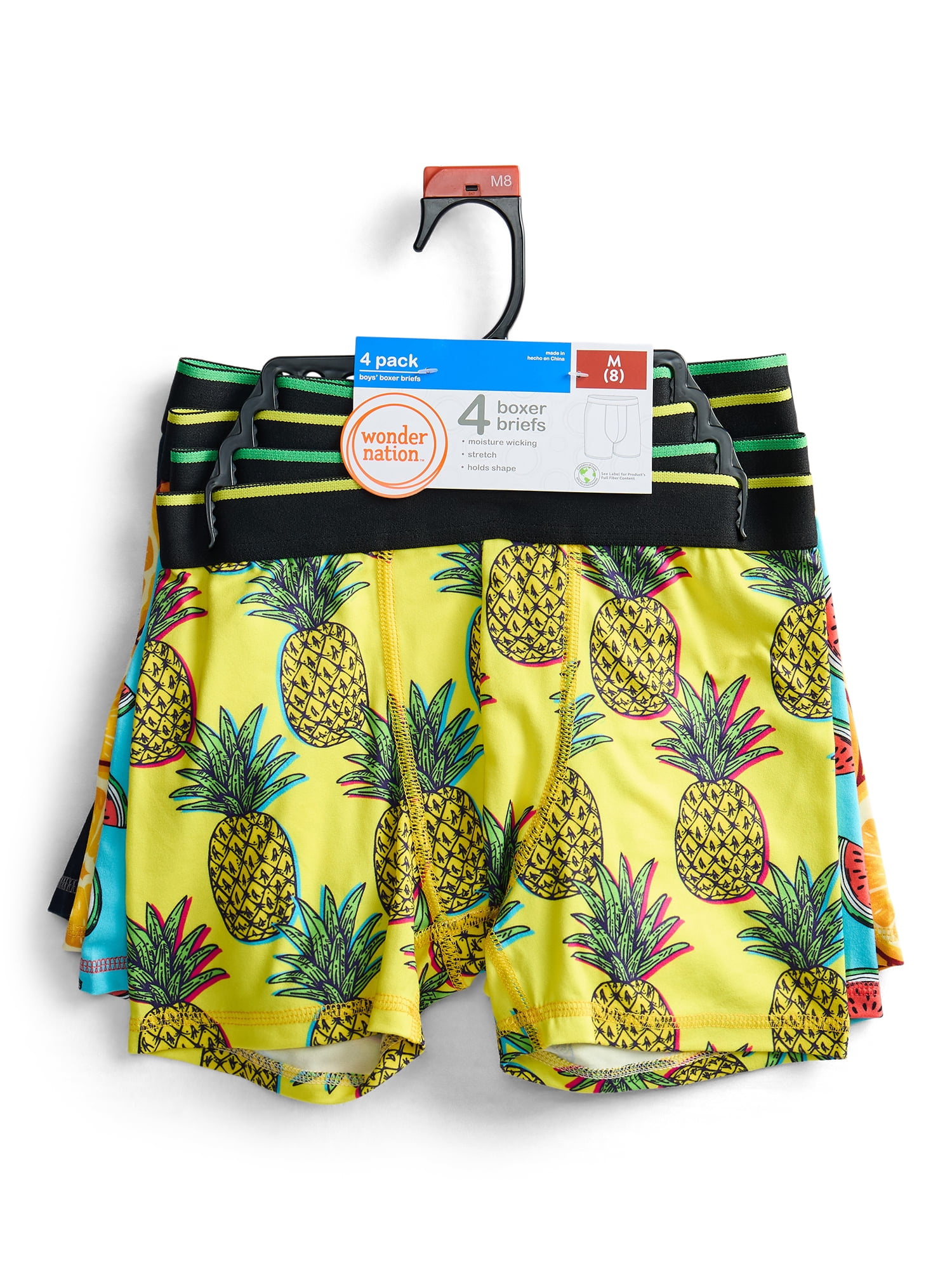 Wonder Nation Boys Underwear Fruit Print Boxer Briefs, 4-Pack, Sizes S-XL