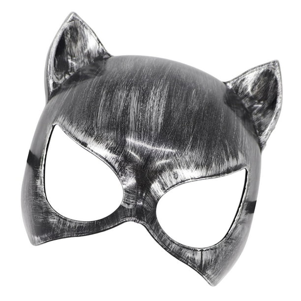 Máscara de gato, máscara de ojos, máscara de animal de Halloween para mascaradas, juego de rol, club nocturno Plata