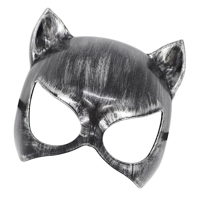 Máscara de gato, máscara de ojos, máscara de animal de Halloween para mascaradas, juego de rol, club nocturno Plata