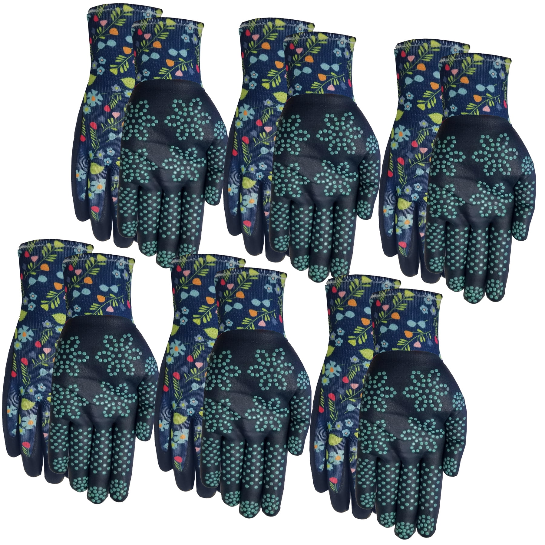 MidWest Gloves & Gear, Ladies, 6 Pack of Max Grip™ Garden Gripping Gloves, Floral Pattern, Size SM
