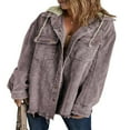 thumbnail image 1 of Womens Corduroy Shacket Jacket Long Sleeve Button Down Color Block Hooded Coat with Pockets, 1 of 7