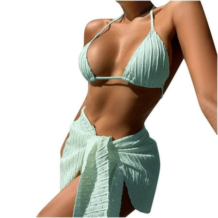 KBKYBUYZ Womens 3 Piece Swimsuits Triangle Halter Thong Bikini Set Butterfly Bathing Suits Sarongs Cover Ups Bikini Set On Sale