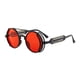 thumbnail image 1 of Gafas de sol redondas polarizadas con marco de metal, lentes circulares de colores, gafas de sol UV400 unisex góticas para verano, exteriores, playa, marco negro, película roja, 1 of 3
