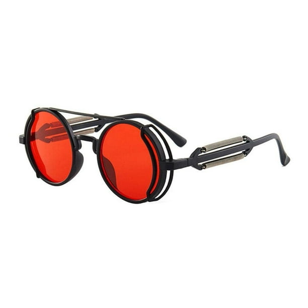 Gafas de sol redondas polarizadas con marco de metal, lentes circulares de colores, gafas de sol UV400 unisex góticas para verano, exteriores, playa, marco negro, película roja
