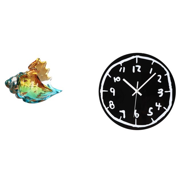 figura de caracola,Figura de caracola de vidrio soplado a mano,adorno marino,Reloj de pared,Reloj de pared silencioso y decorativo que no hace tictac,Reloj moderno de 12 pulgadas para pared de