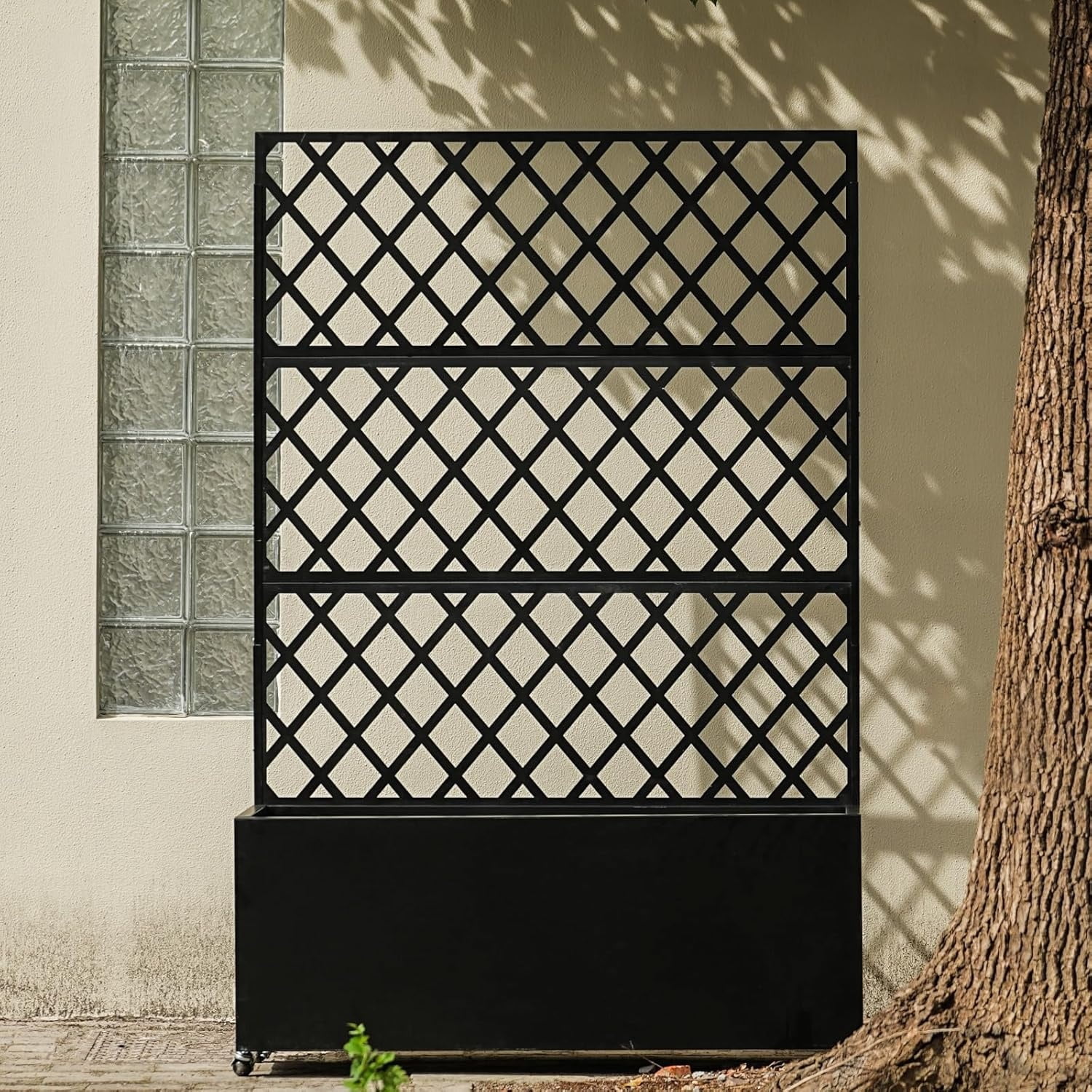 Galvanized Steel Raised Garden Bed with Trellis & Privacy Screen - 71 in x35 in x16 in Planter Box with Lockable Casters & Drainage Holes for Vines, Vegetables On Patio, Deck or Yard