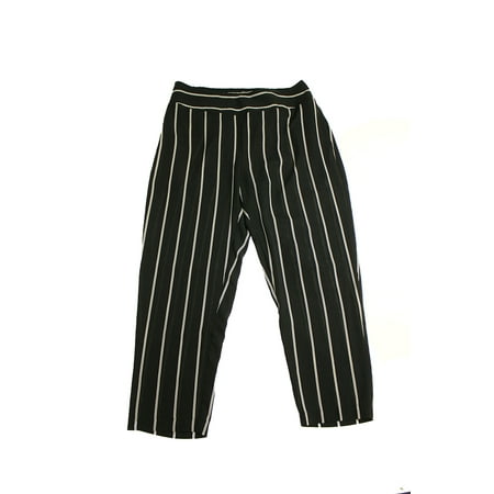 Soft Crop - Bar Iii Black Striped Pull-On Cropped Soft Pants L