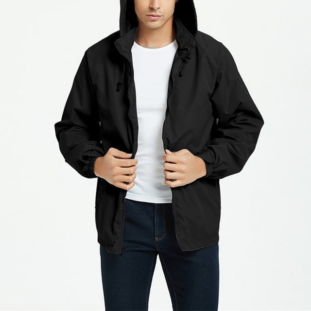 LSLJS Men's Windbreaker Jacket Hooded Jacket Windproof and Stormsuit Featur( Black, XL)