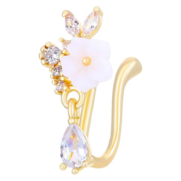 Hearth & Gear Style Européen Plaqué Or Zircon Cubique Pince de Nez Anneau de Nez Sans Perçage Bijoux pour Filles Mode Anneau Double Anneau Fleur Anneau de Nez Calibre 20 Anneau de Nez Dos Joli
