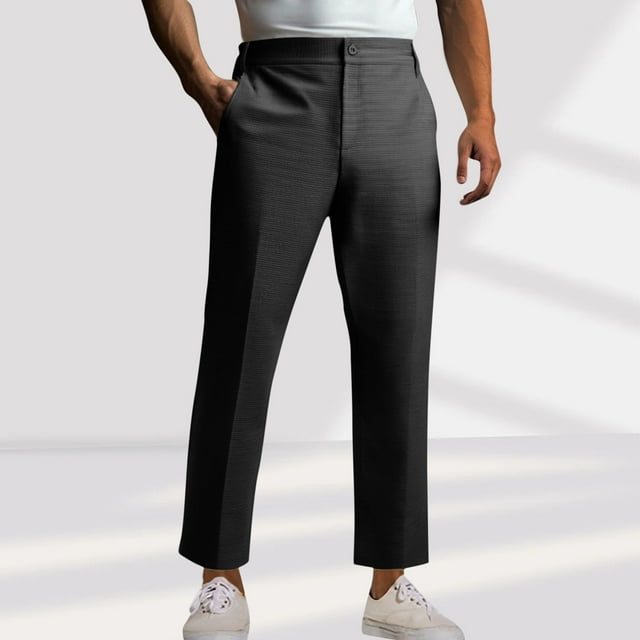 Weiqiqre Mens Work Pants Linen Dress Pants Casual Slim Fit Expandable Wasit Pleated Front Work Trousers