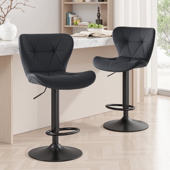 EDX Bar Stools Set of 2, Modern Adjustable Armless Swivel Counter Stools with PU Leather, Black