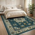 thumbnail image 3 of ODIKA 8'x10' Washable Area Rug Non-Shedding, Easy Care, Teal Boho Bug Vintage Scroll Bordered Frame Throw Turquoise Butterfly for King Size Bedroom Under Bed, Master Suite, 3 of 7