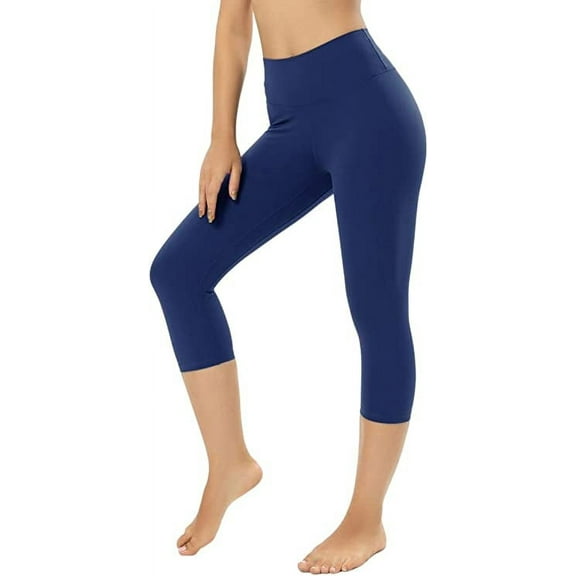 Women's Brushed Naked Feeling Capri Leggings Casual/Yoga/Workout, Navy Peony, Small