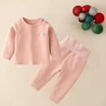 thumbnail image 2 of Odeerbi Toddler Boys Girls Long Johns Outfits Cotton Stand Collar Shoulder Buckle Two Underwear Set Children's Winter Coat High Waist Winter Pants Pink 2-3 Years, 2 of 5