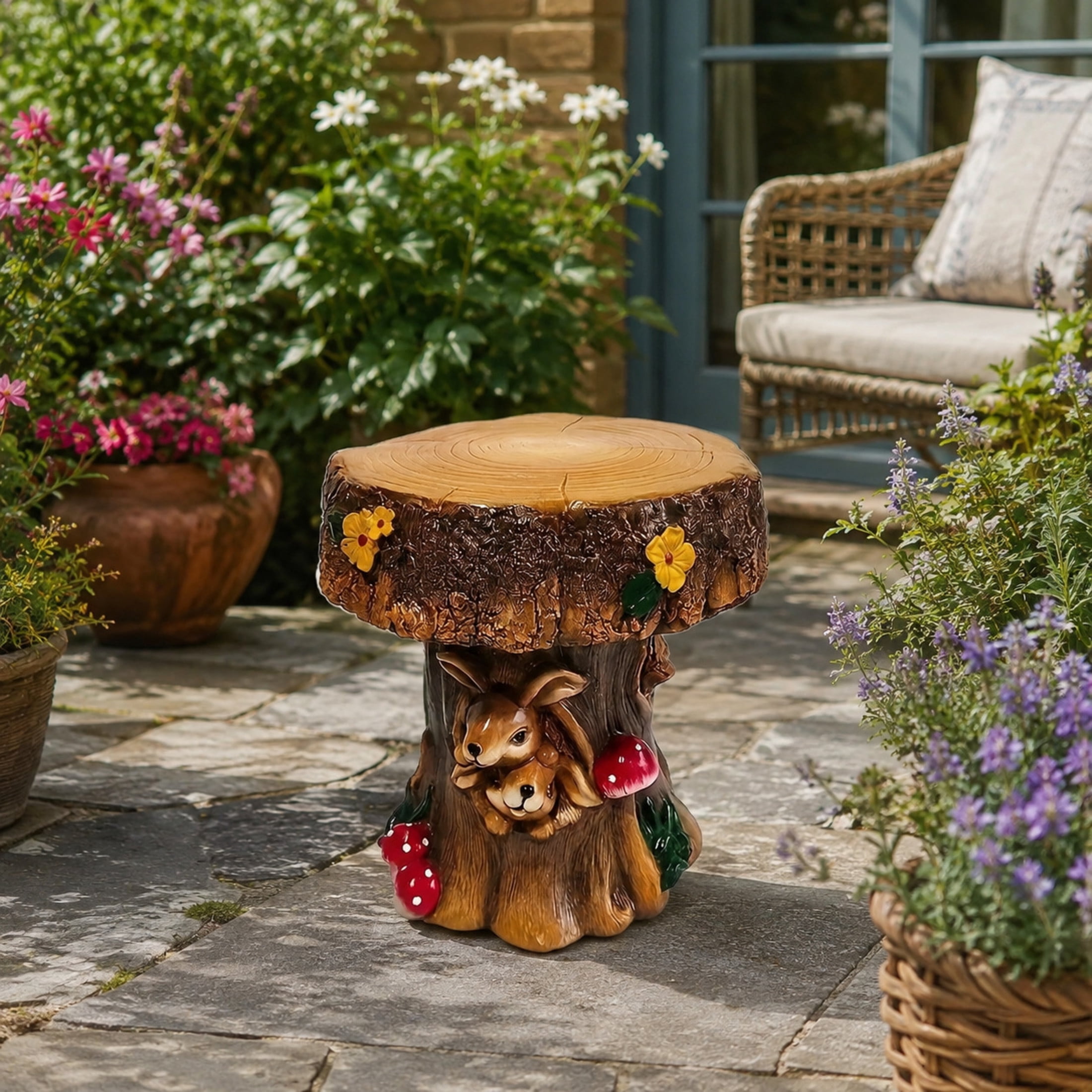 Noble House Rabbit Garden Stool, Fairy Forest Base Decor, Outdoor Creative Figurine Seat for Patio, Garden, Multicolor