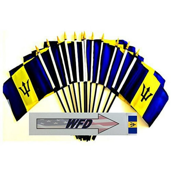 Pack of 12 4"x6" Barbados Polyester Miniature Office Desk & Little Table Flags, 1 Dozen 4"x 6" Barbadians Or Bajans Small Mini Hand Waving Stick Flags (Flags Only)