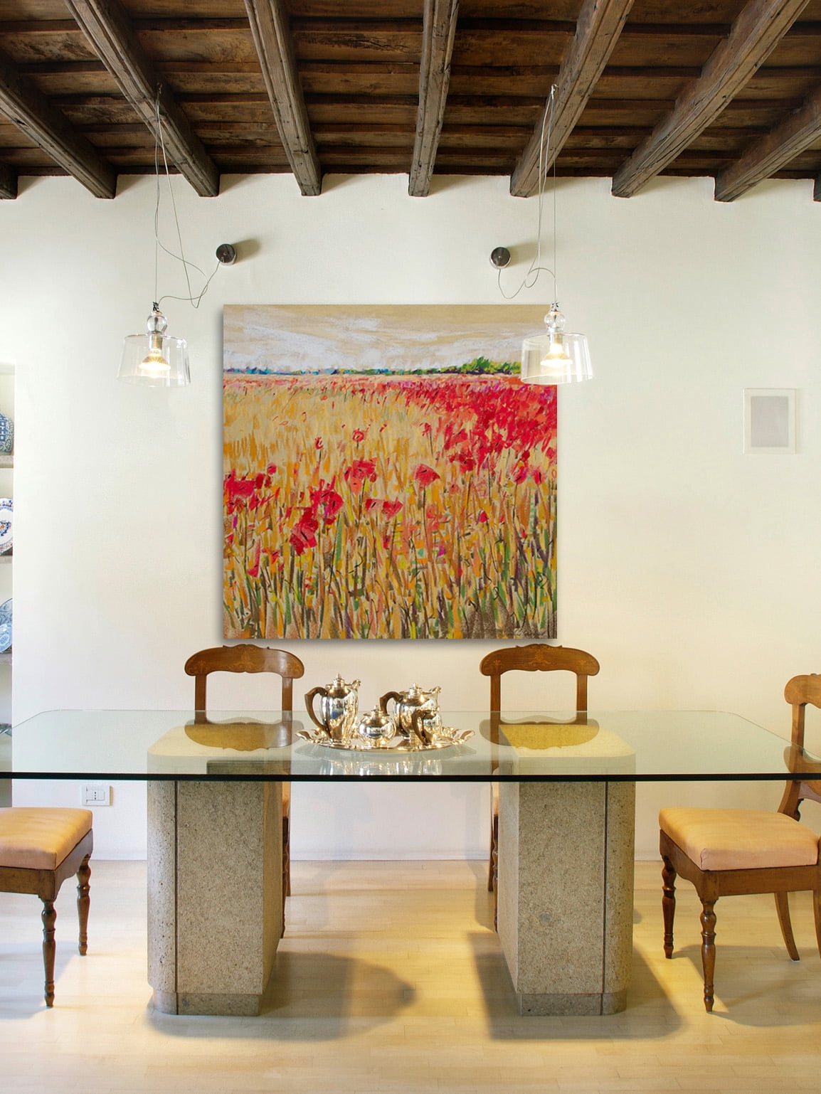 "Corn and Poppies XIV" Painting Print on Wrapped Canvas