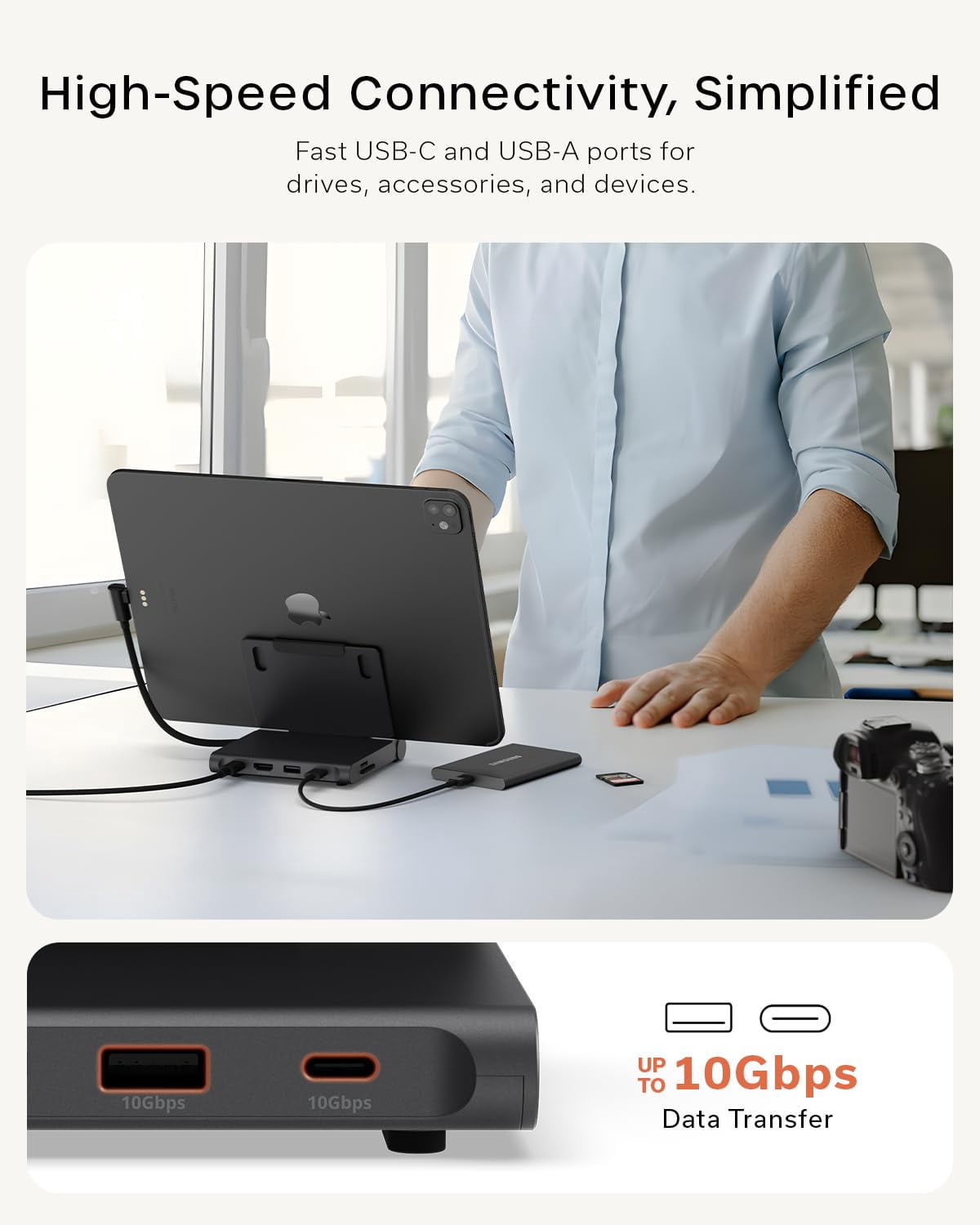 Satechi USB-C Foldable Stand Hub with 4K@60Hz HDMI, 100W Power Delivery, 10Gbps USB-C & USB-A, SD/microSD, for Tablets, Laptops & Smartphones Up to 13-inch, Space Black