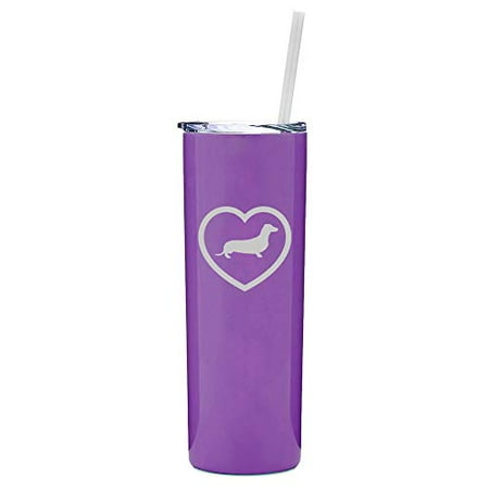 

20 oz Skinny Tall Tumbler Stainless Steel Vacuum Insulated Travel Mug With Straw Dachshund Heart (Purple)