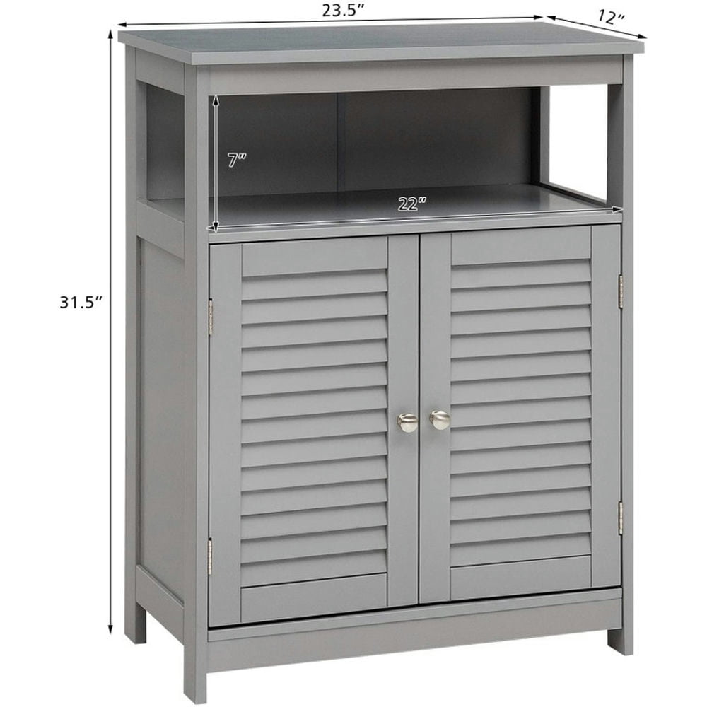 Finihen Storage Cabinet, Bathroom Floor Cabinet, Wood Freestanding Bathroom Storage Cabinet with Double Shutter Door, for Bathroom, Living Room, Bedroom, Kitchen, Gray