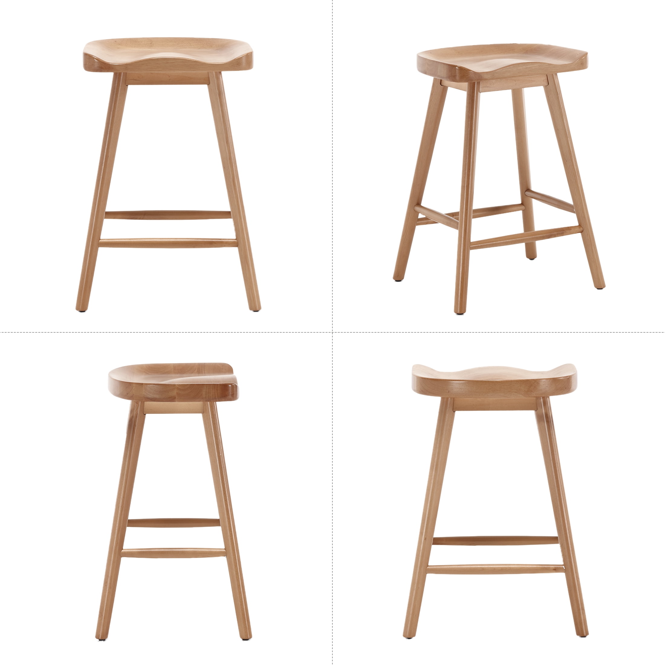 Guyou Backless Counter Stools Set of 2, 24 Inch Rustic Farmhouse Wooden Saddle Stools, Bar Stools for Kitchen Island Bar Bistro, Brown