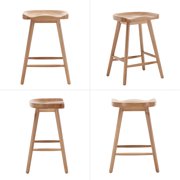 Guyou Backless Counter Stools Set of 4, 24 Inch Rustic Farmhouse Wooden Saddle Stools, Bar Stools for Kitchen Island Bar Bistro, Brown