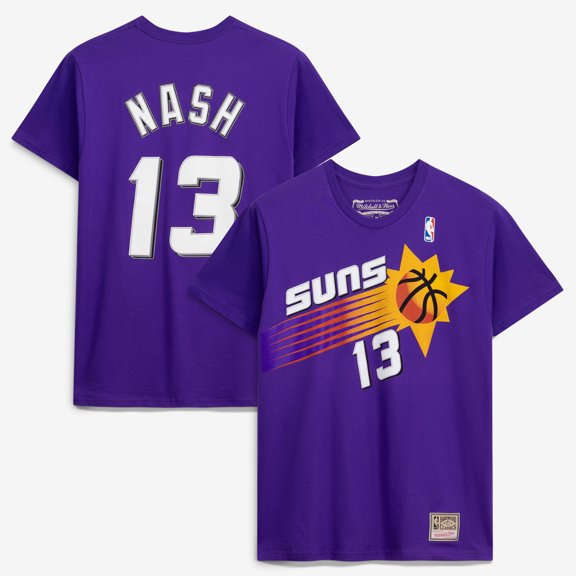 Men's Mitchell & Ness Steve Nash Purple Phoenix Suns Hardwood Classics Stitch Name & Number T-Shirt