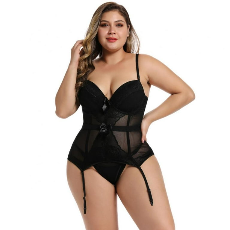 Teddy Babydoll with Garter Straps, Corset Lingerie for Women Plus