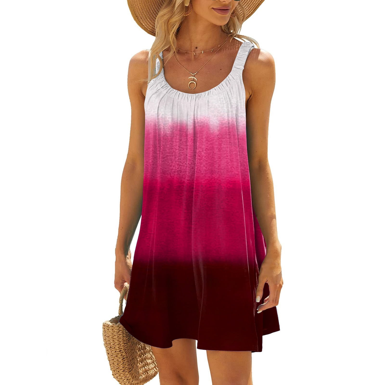 Casual Dresses For Womens Gradient Print Sleeveless Vacation Short Summer Halter Dress Women Clothing
